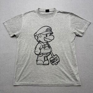 Super Mario T-Shirt Men's Medium Gray Baby Milo Graphic Short Sleeve Streetwear